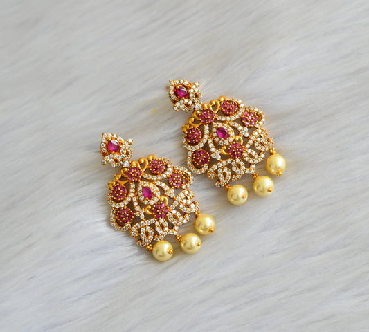 Matte finish ruby-white stone earrings dj-42039
