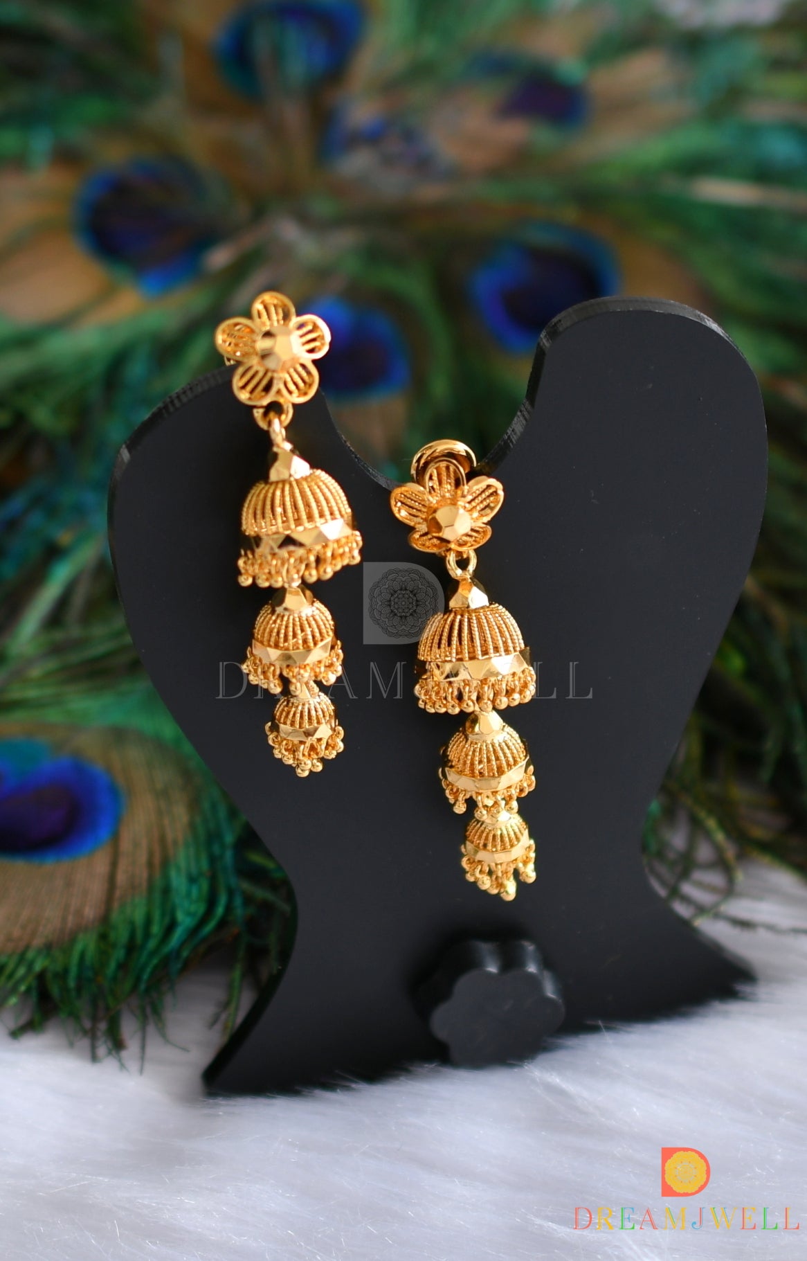 Gold tone flower Kerala style step jhumkka dj-37659