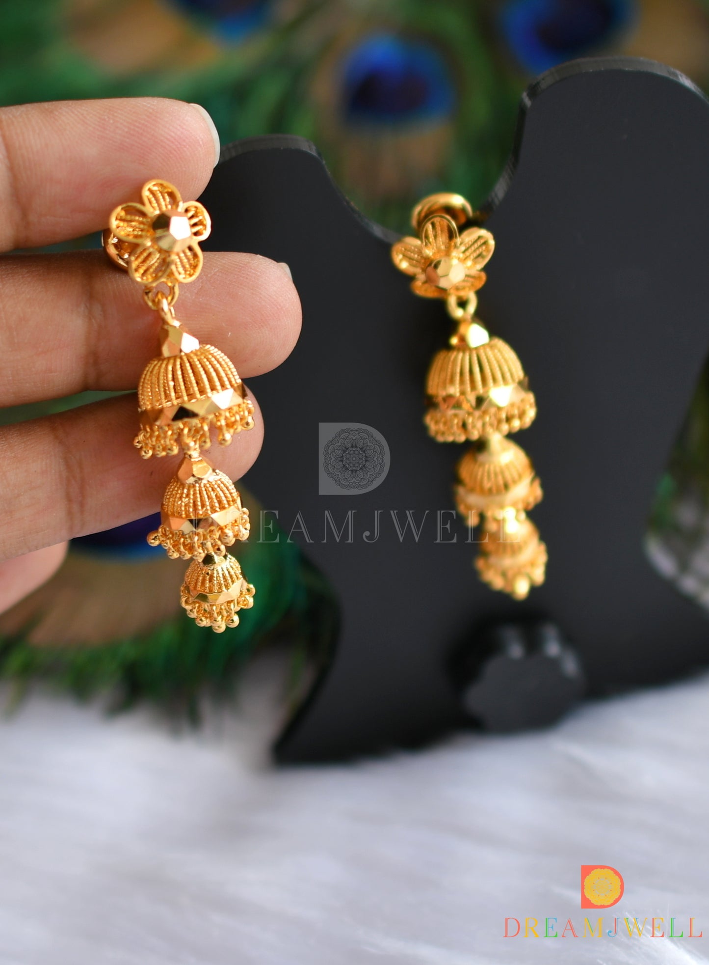 Gold tone flower Kerala style step jhumkka dj-37659