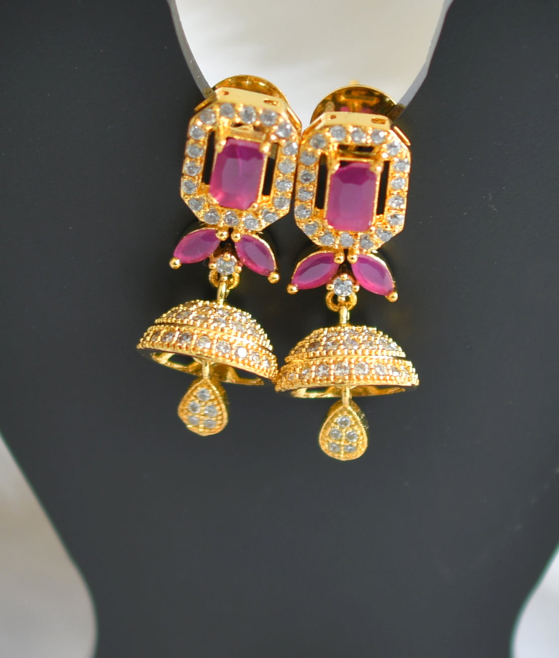 Gold tone cz white-ruby jhumkka dj-20776