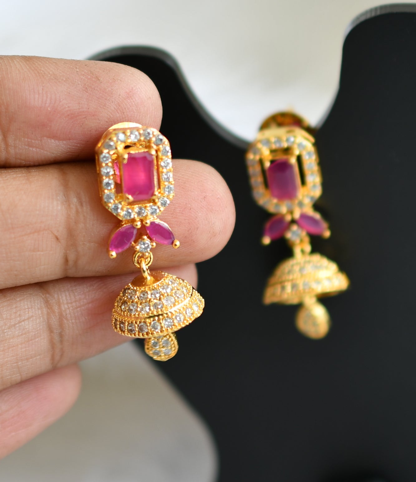 Gold tone cz white-ruby jhumkka dj-20776