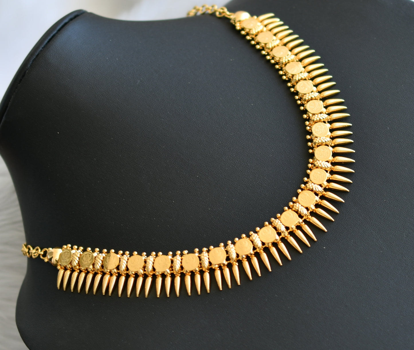 Gold tone Mulla mottu Kerala style Lakshmi coin necklace dj-40790