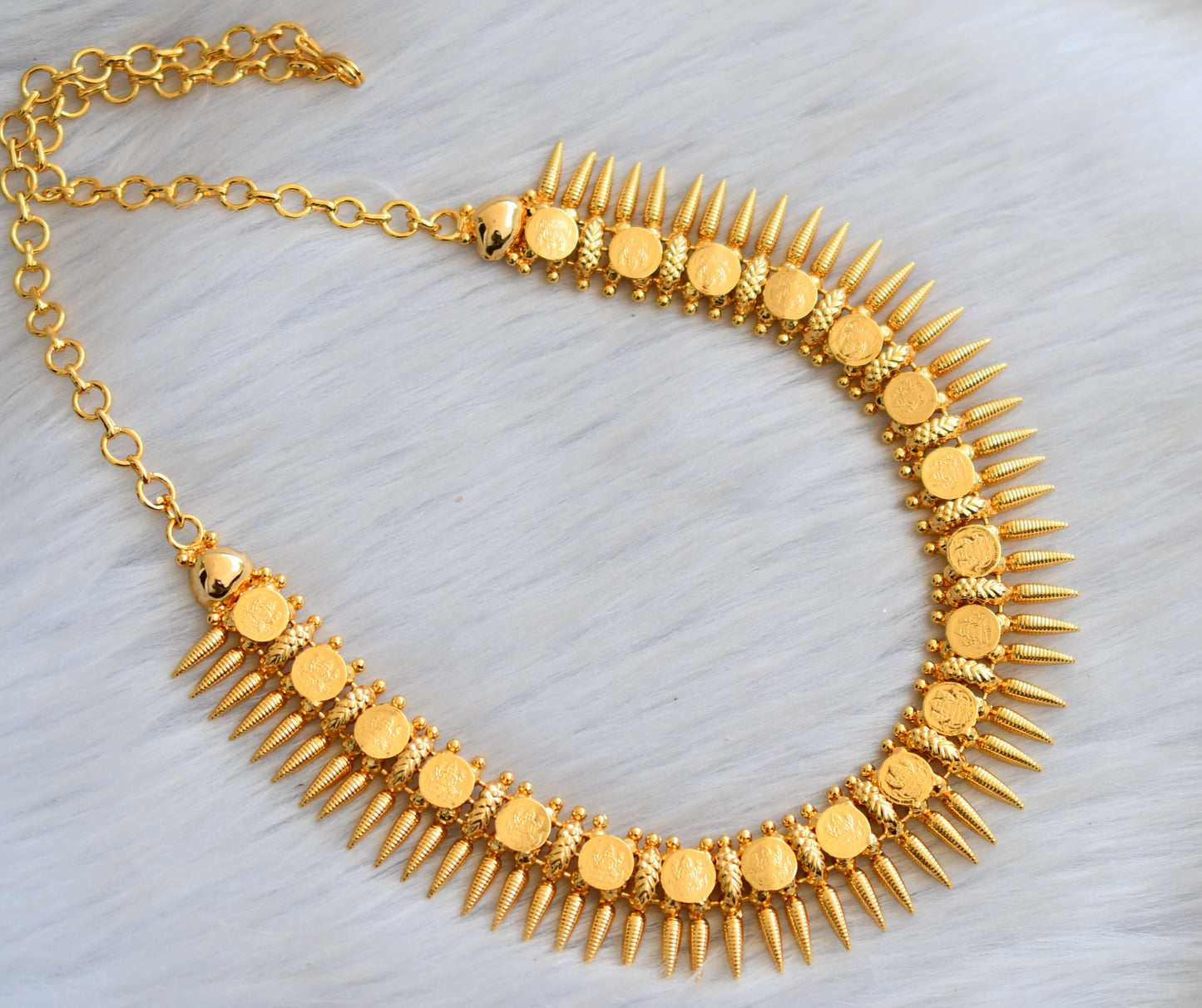 Gold tone Mulla mottu Kerala style Lakshmi coin necklace dj-40790