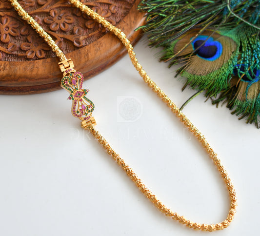 Gold Plated Cz Ruby-emerald Peacock Designer Mugappu Chain dj-23263