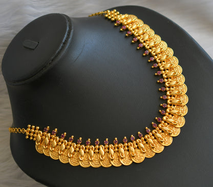 Gold tone pink stone Lakshmi coin Kerala style necklace dj-40793