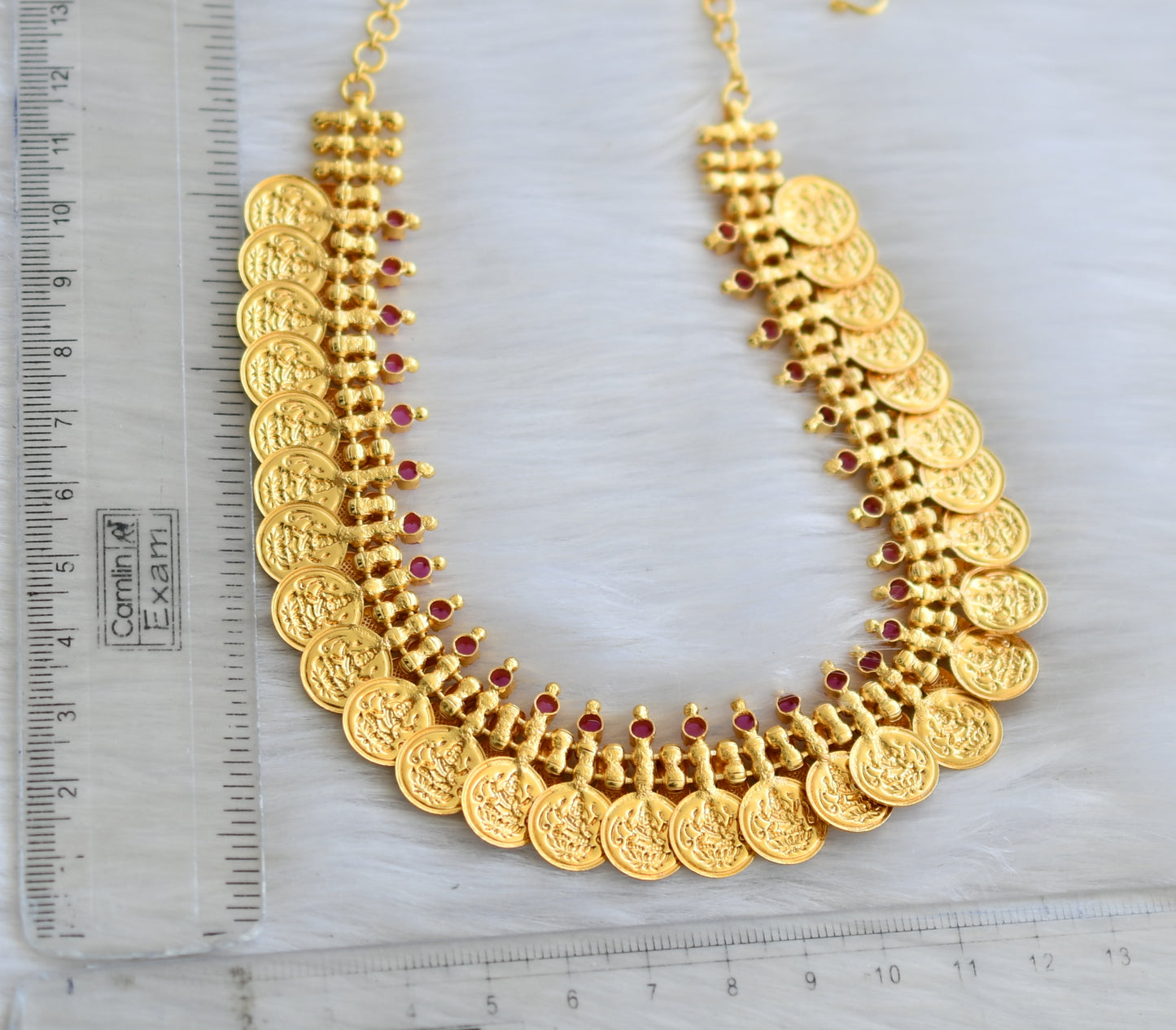 Gold tone pink stone Lakshmi coin Kerala style necklace dj-40793