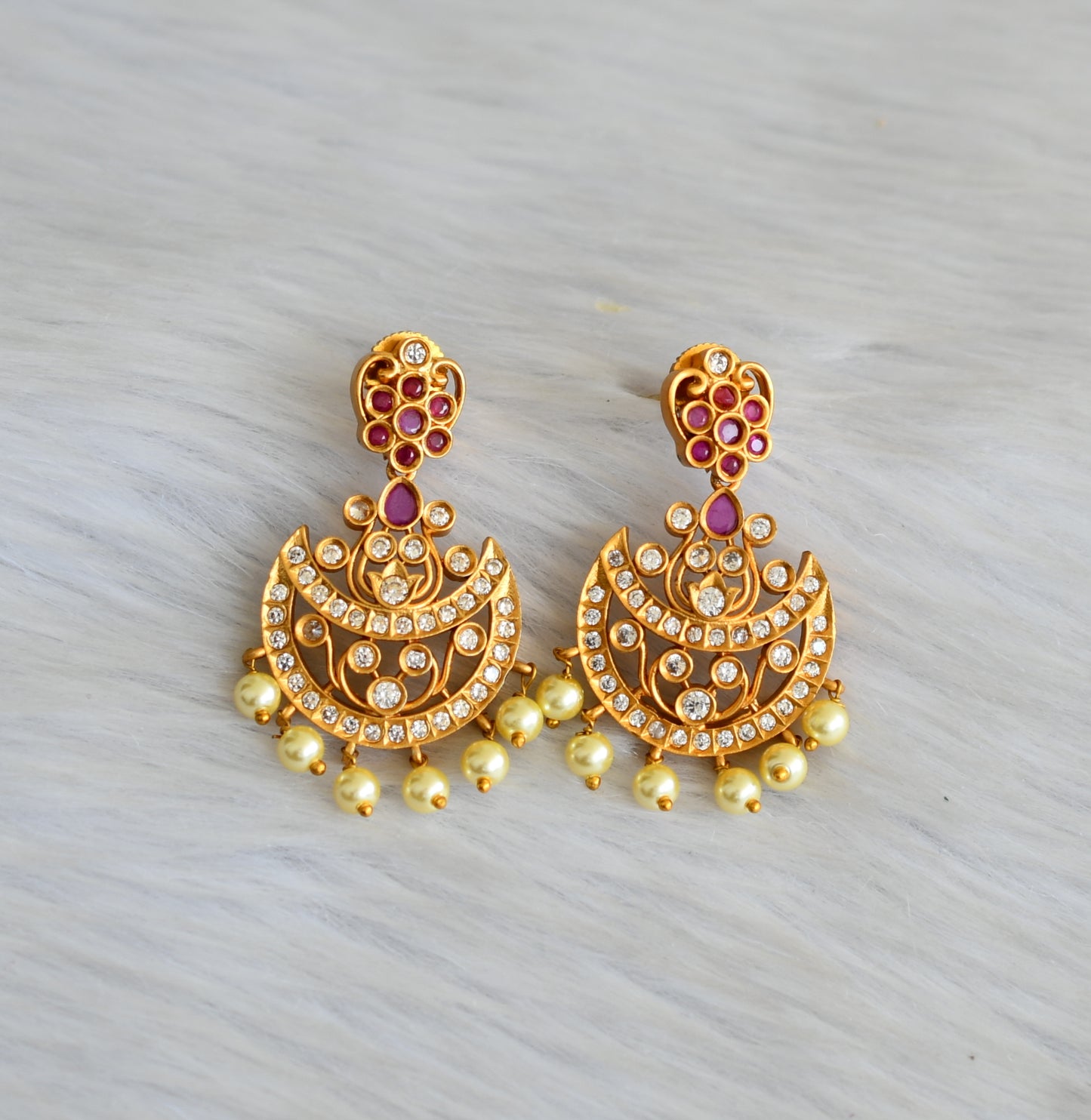 Matte finish ruby-white stone moon earrings dj-42042