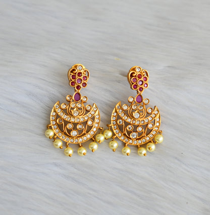 Matte finish ruby-white stone moon earrings dj-42042