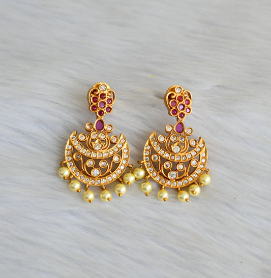 Matte finish ruby-white stone moon earrings dj-42042