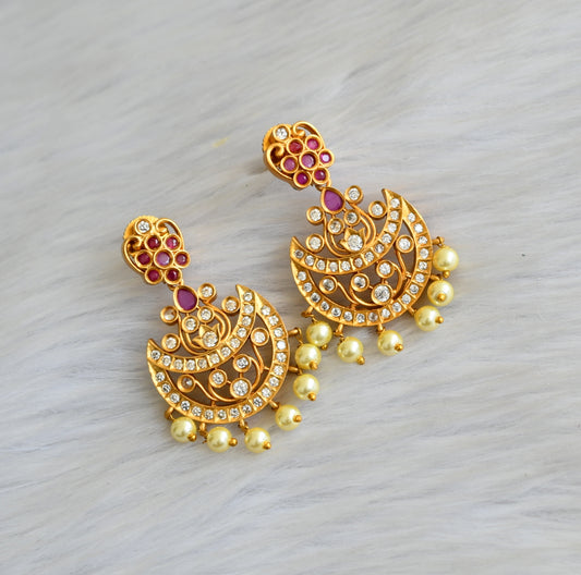 Matte finish ruby-white stone moon earrings dj-42042