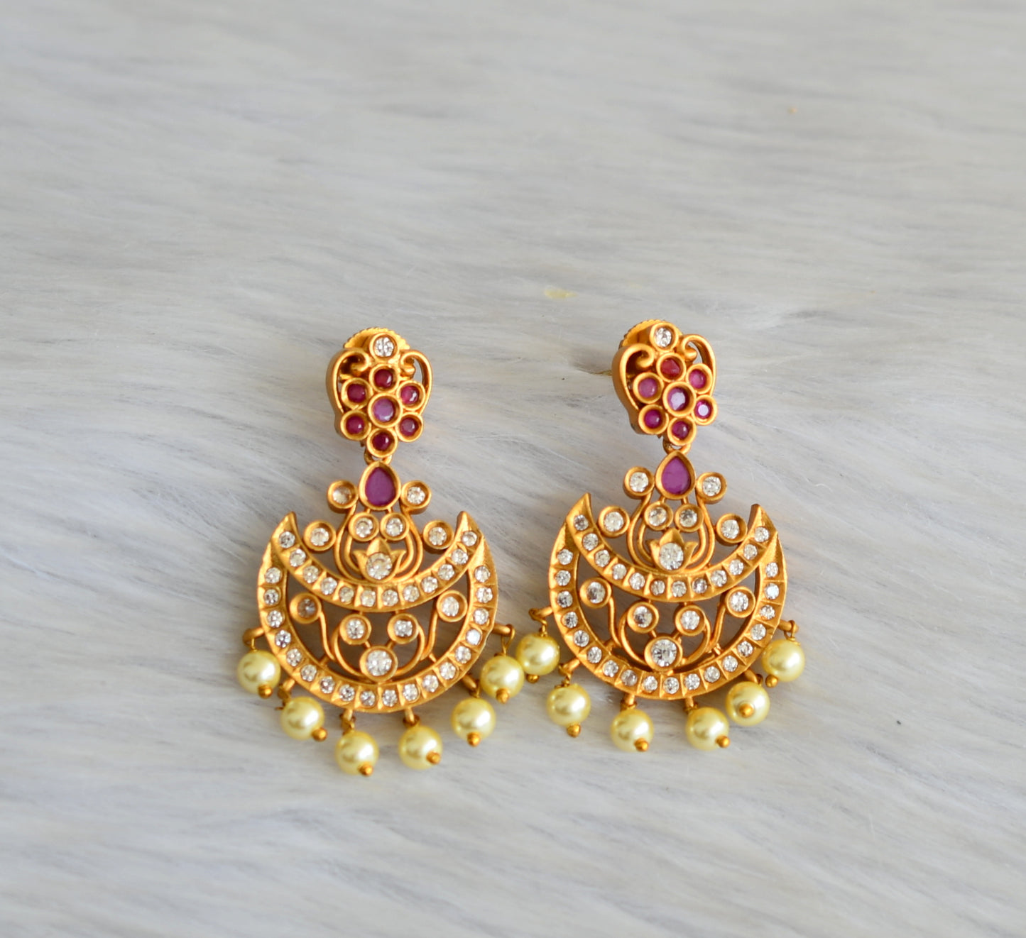 Matte finish ruby-white stone moon earrings dj-42042