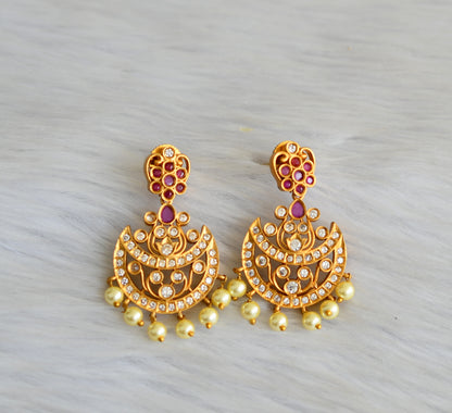 Matte finish ruby-white stone moon earrings dj-42042
