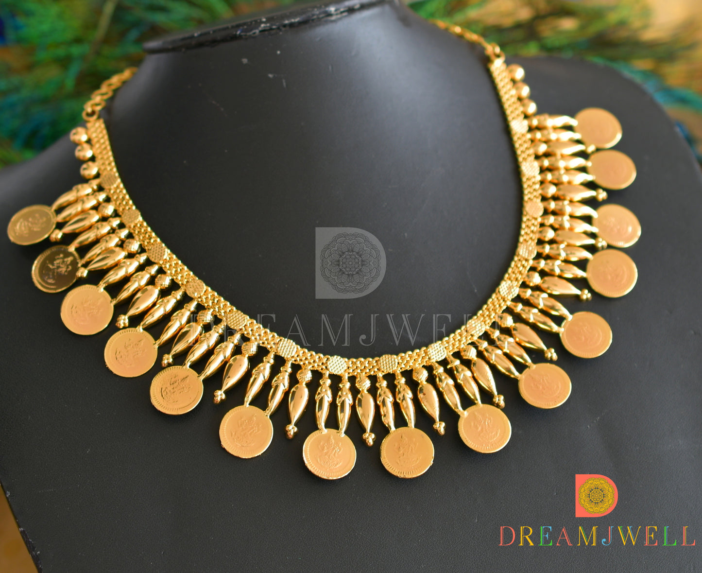 Gold tone Lakshmi coin-Mulla mottu Kerala style Necklace dj-36843