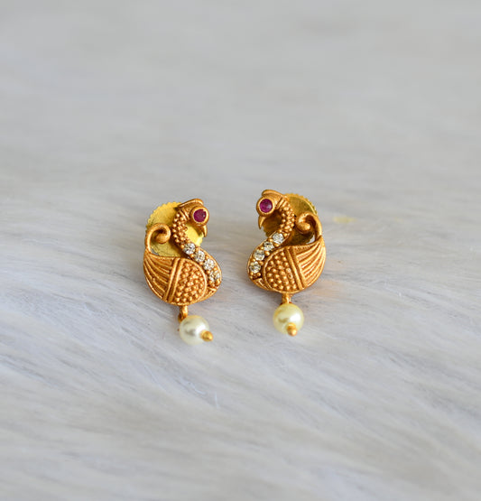 Matte finish ruby-white stone swan earrings dj-42046