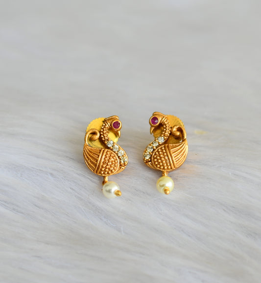 Matte finish ruby-white stone swan earrings dj-42046