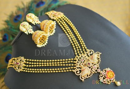 Gold tone Ruby Multi Layer Peacock Short Haar Set dj-11500