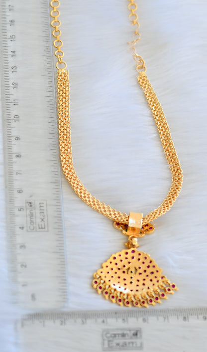 Gold tone AD pink-green stone attigai/Necklace dj-39871