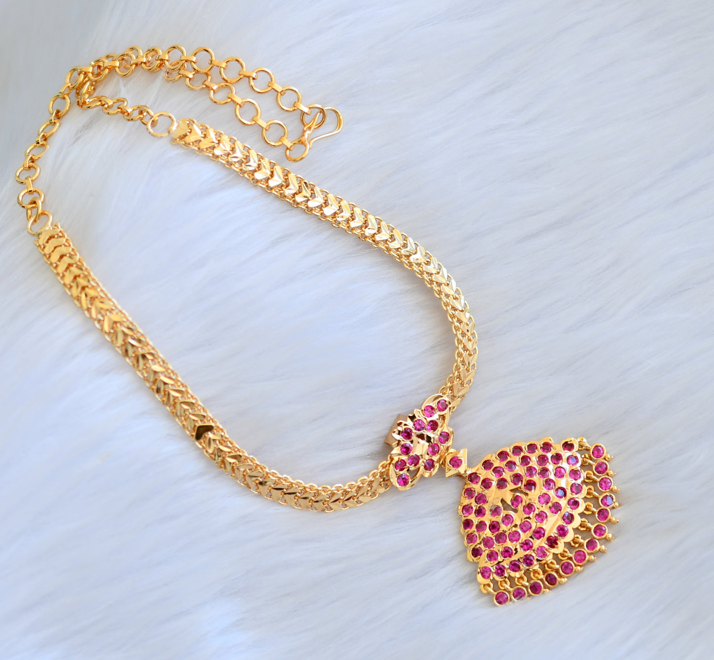Gold tone AD pink attigai/Necklace dj-39872