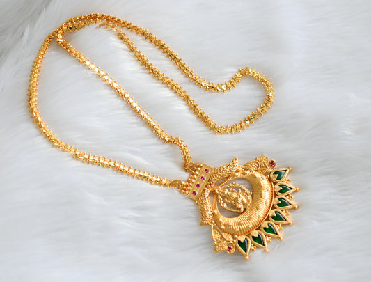 Gold tone pink-green Gopi Lakshmi Kerala style pendant with chain dj-39216