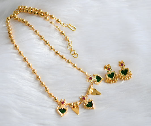 Gold tone pink-green palakka elakka thali necklace set dj-39236