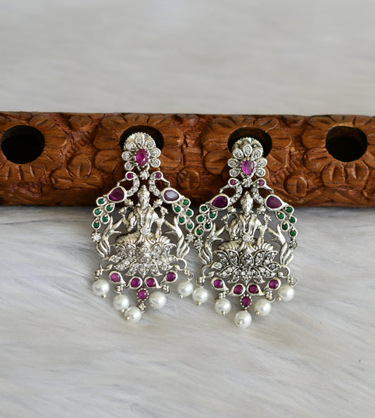 Silver tone ruby-green-white stone Lakshmi-peacock earrings dj-42056
