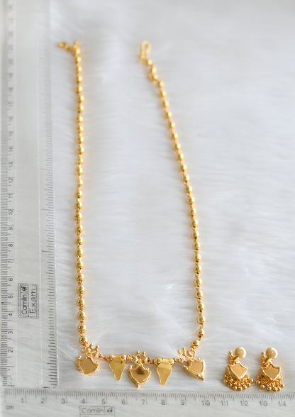 Gold tone pink-green palakka elakka thali necklace set dj-39236