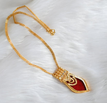 Gold tone white-red nagapadam Kerala style pendant with chain dj-39226