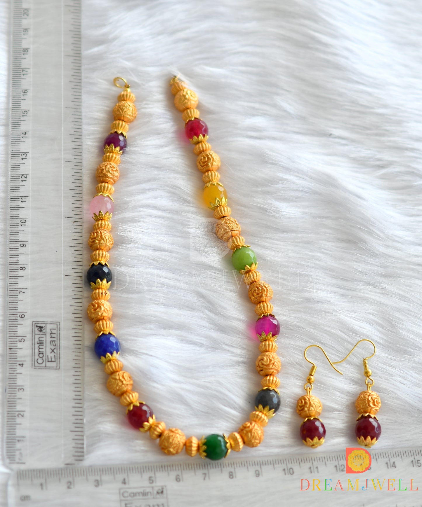 Matte finish Multicolor agate beaded necklace set dj-17713