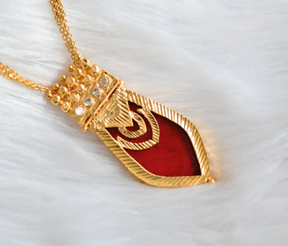 Gold tone white-red nagapadam Kerala style pendant with chain dj-39226