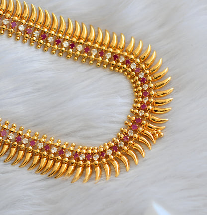 Gold tone pink-white mulla mottu Kerala style haar dj-40798