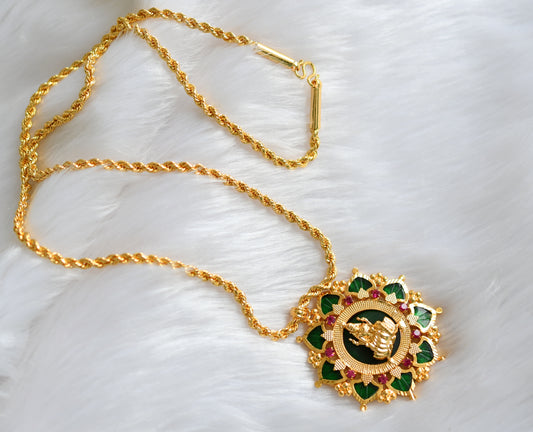 Gold tone pink-green palakka Lakshmi Kerala style pendant with chain dj-39218