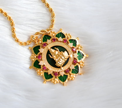 Gold tone pink-green palakka Lakshmi Kerala style pendant with chain dj-39218