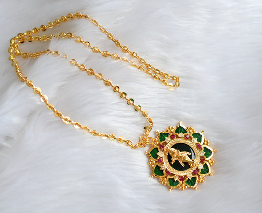 Gold tone pink-green palakka green Krishna Kerala style pendant with chain dj-39219