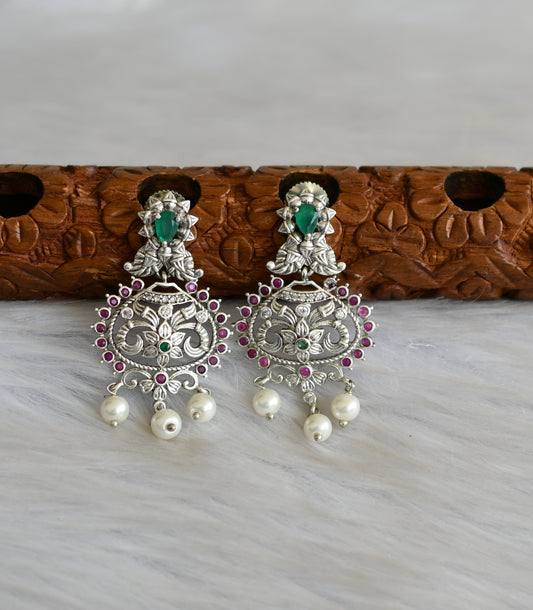 Silver tone ruby-green stone earrings dj-42061