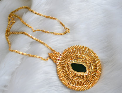 Gold tone pink-green Big Kerala style pendant with chain dj-39231