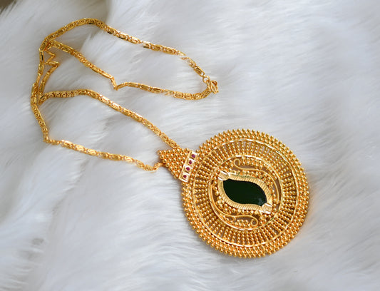 Gold tone pink-green Big Kerala style pendant with chain dj-39231