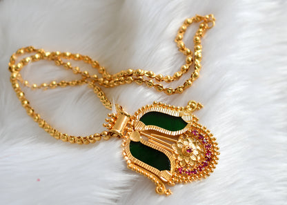 Gold tone Pink-green Kerala style pendant with chain dj-39221