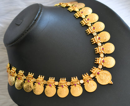 Gold tone pink stone Lakshmi coin Kerala style necklace dj-40789