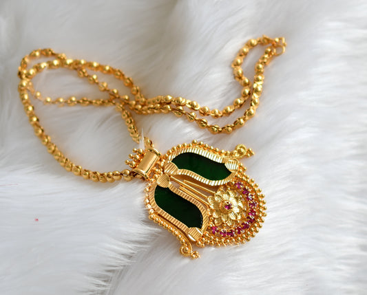 Gold tone Pink-green Kerala style pendant with chain dj-39221