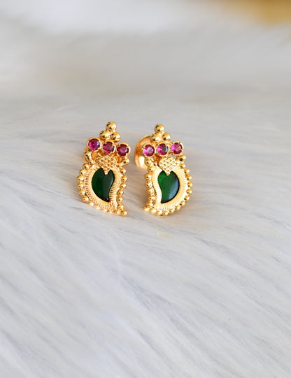Gold tone pink-green mango Kerala style earrings dj-40765