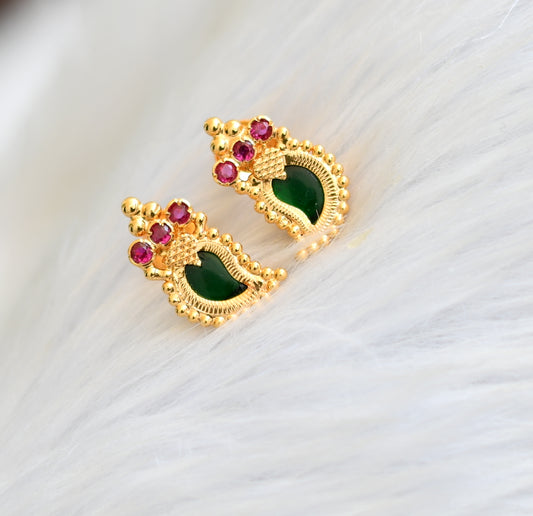 Gold tone pink-green mango Kerala style earrings dj-40765