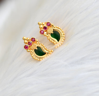 Gold tone pink-green mango Kerala style earrings dj-40765