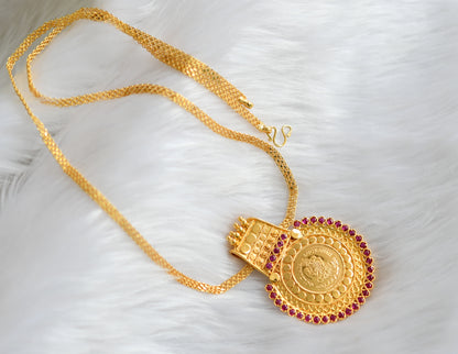 Gold tone pink stone Lakshmi round Kerala style pendant with chain dj-39229