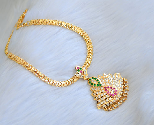 Gold tone ad ruby-green-white Lotus attigai/Necklace dj-39876