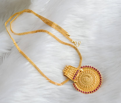 Gold tone pink stone Lakshmi round Kerala style pendant with chain dj-39229