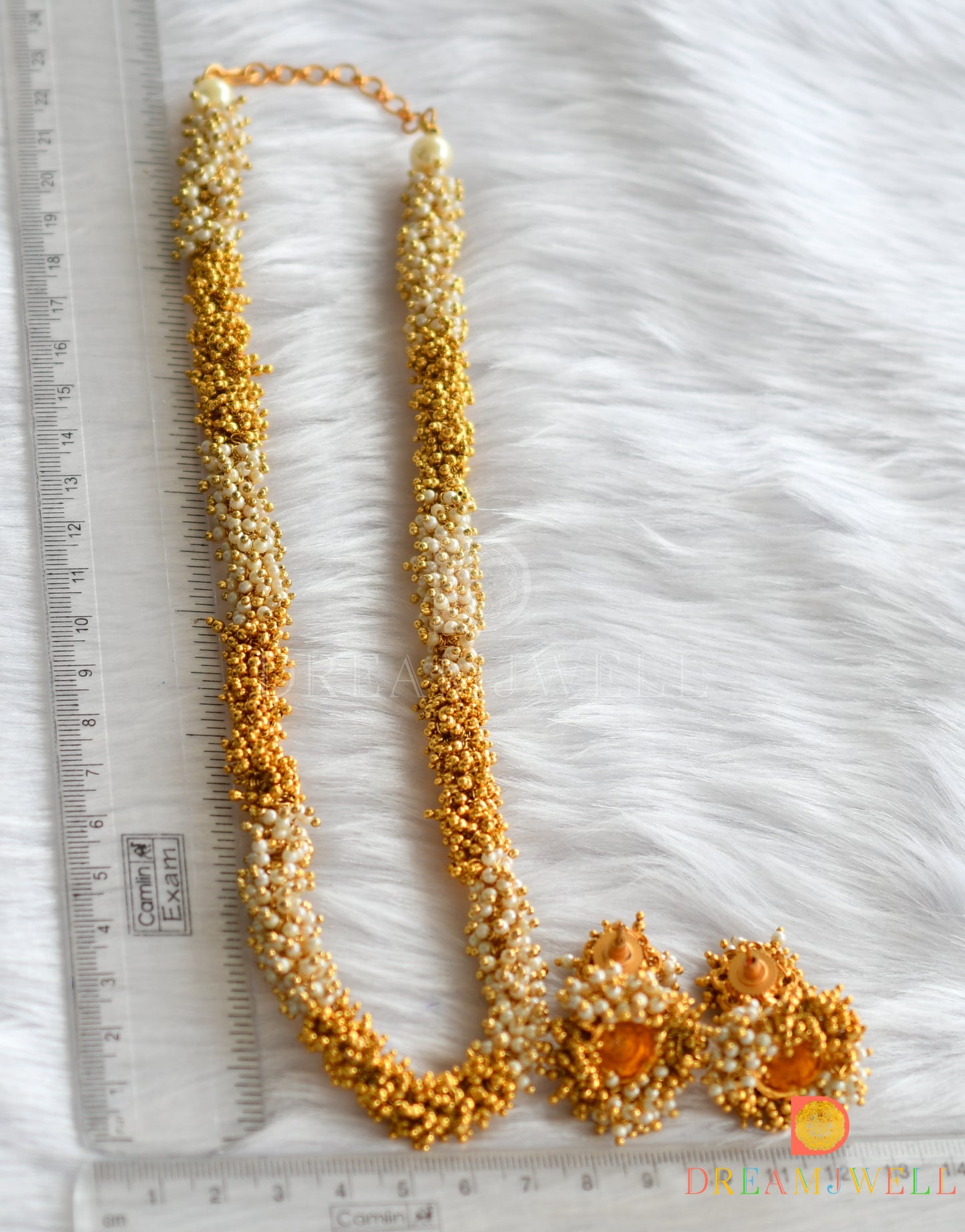 Gold tone pearl-gold cluster necklace set dj-16233