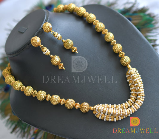 Antique gold tone pearl beaded necklace set dj-11081