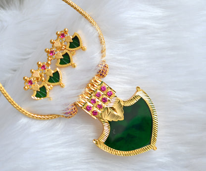 Gold tone pink-green palakka Kerala style necklace set with kada dj-39234