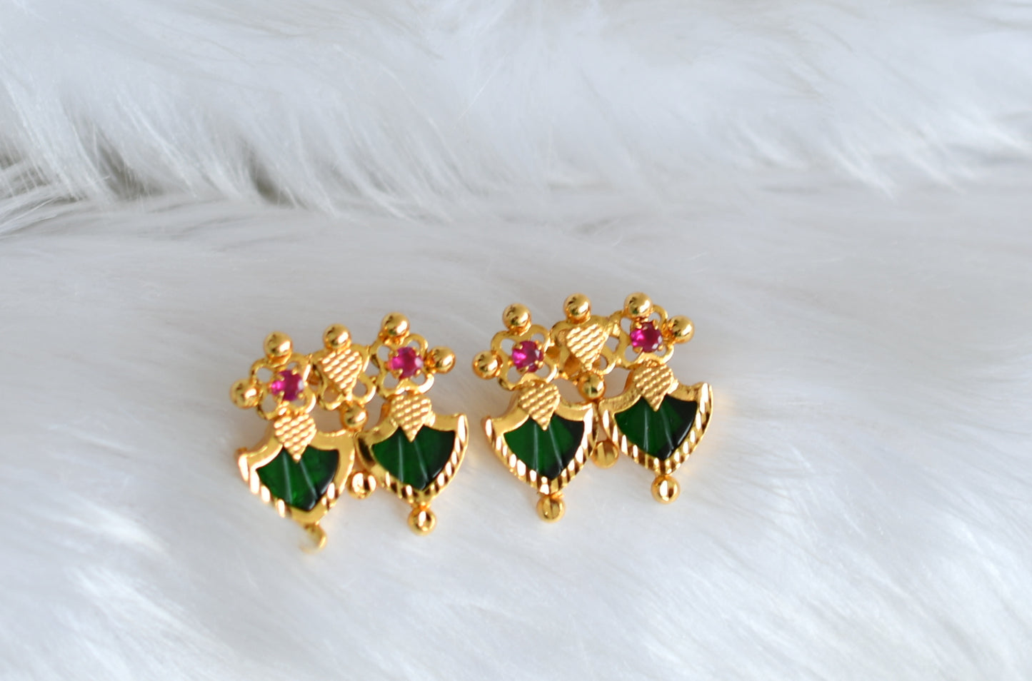 Gold tone pink-green palakka Kerala style necklace set with kada dj-39234