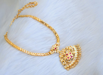 Gold tone ad ruby-white attigai/Necklace dj-39879